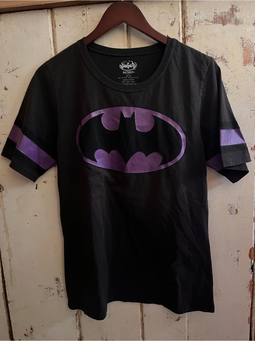 Batman Black Tee with Purple Bat Emblem